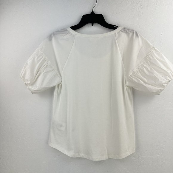 Candace Cameron‎ Bure Cotton Spandex Top Women's XS WHITE Poof Elastic Sleeve - Picture 6 of 6